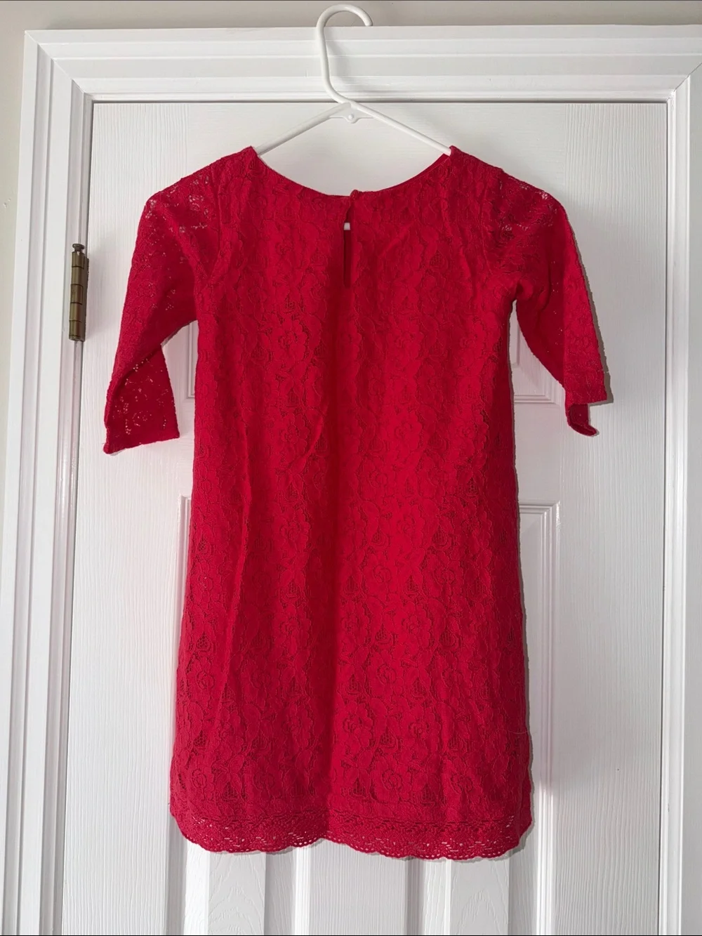 Red Lace A-Line Girls' Party Dress with Bow Accent